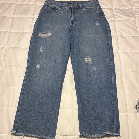 Sincerely Jules High Waisted Straight Wide Leg Frayed Hem Jeans - Picture 1 of 11